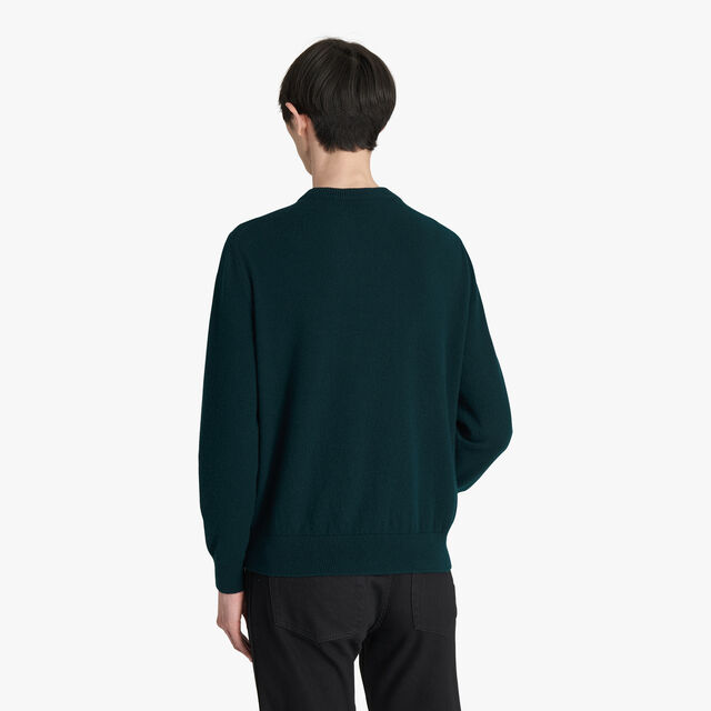 Cashmere Sweater With Thabor Embroidery, DARK GREEN, hi-res 3