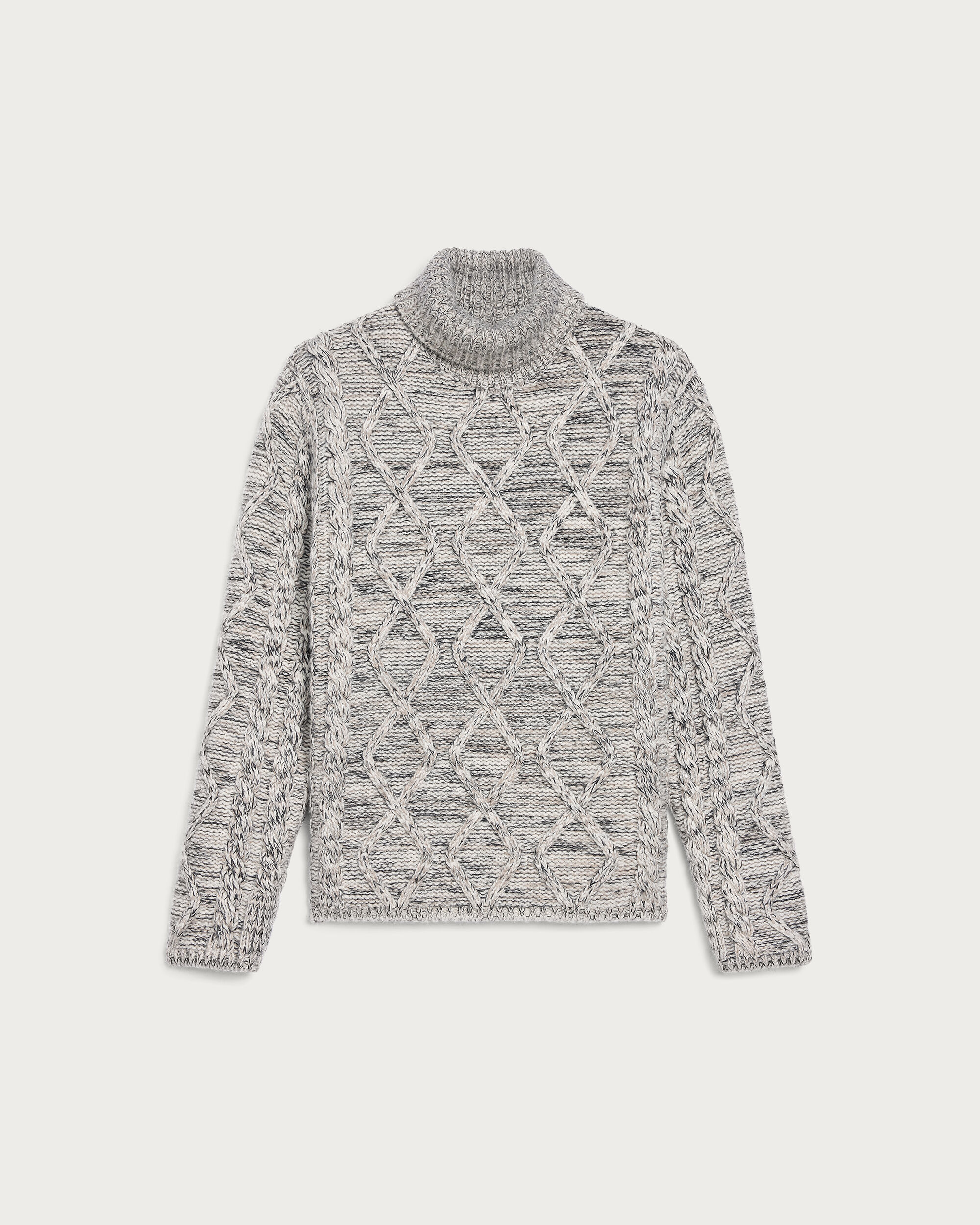 Marl Cables Turtleneck with Leather Detail, Ecru & Noir, hi-res