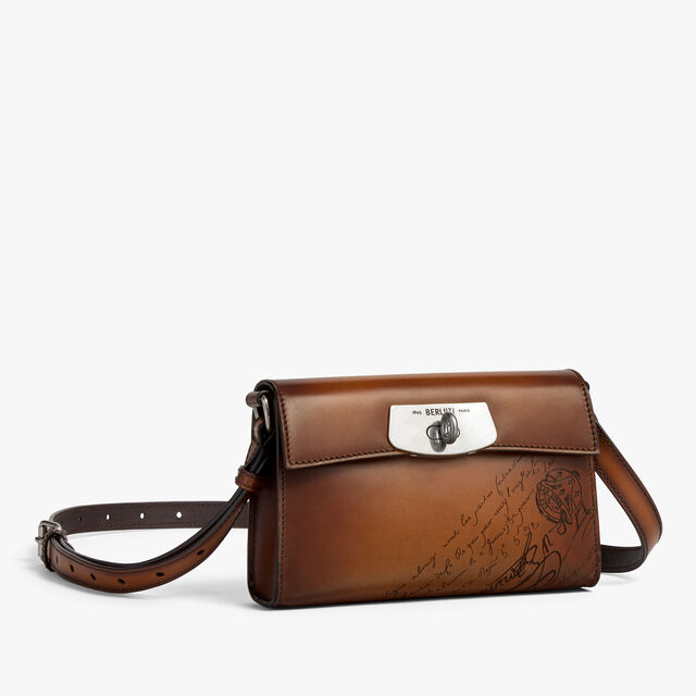 E'Mio Pouch On Strap In Scritto Leather, CACAO INTENSO, hi-res 5