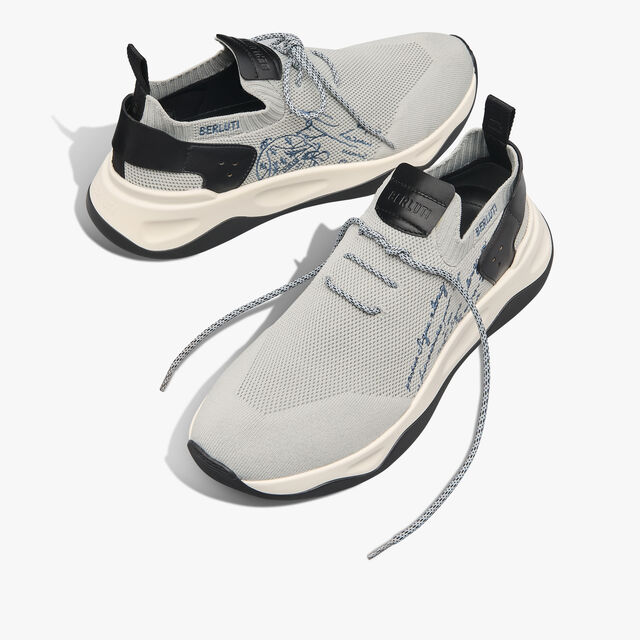 Shadow Scritto Knit And Lagoon Calf Sneaker, LIGHT GREY, hi-res 7