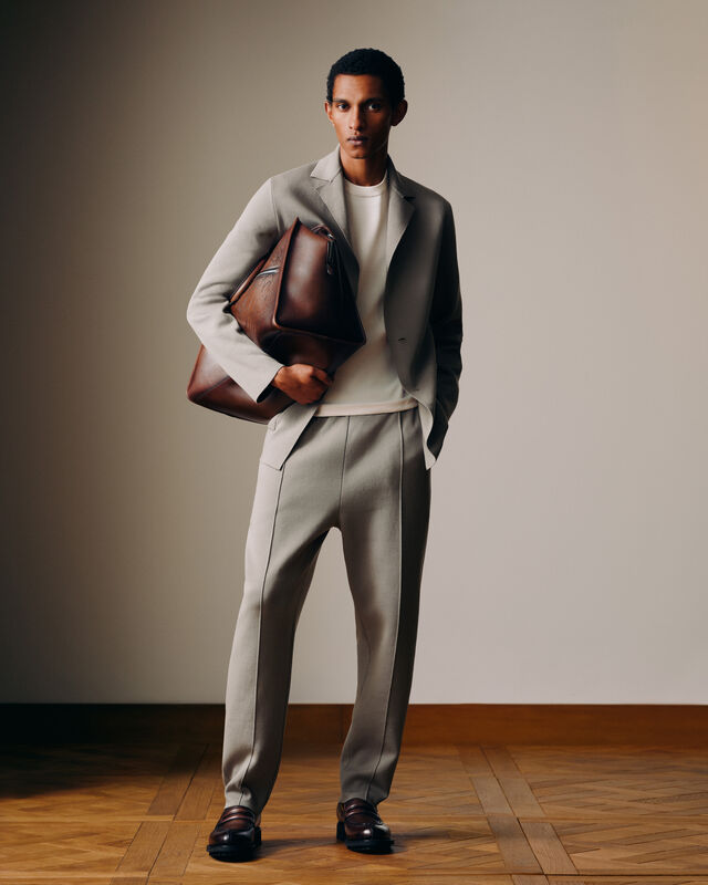 Double Face Scritto Knitted Jacket, PEBBLES GREY, hi-res 2