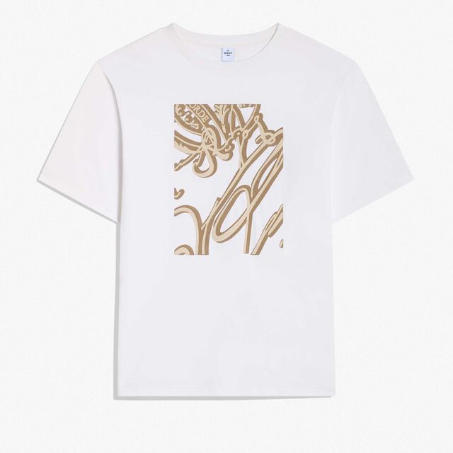 框架麂皮效果Scritto图纹T恤衫, OPTICAL WHITE/SAND, hi-res 1
