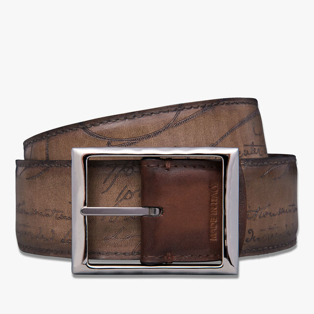 Classic Scritto Leather 35 Mm Reversible Belt, OLIVE & CACAO INTENSO, hi-res 1