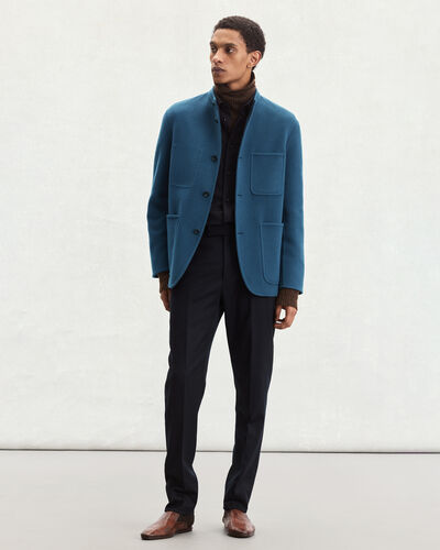 Double Face Forestière Jacket with inside Scritto pattern, Nile Blue & Internal Giant Scri, hi-res