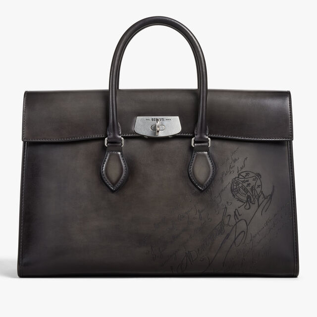 E'Mio Scritto Leather Briefcase, NERO GRIGIO, hi-res 1