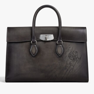E'Mio Scritto Leather Briefcase, NERO GRIGIO, hi-res