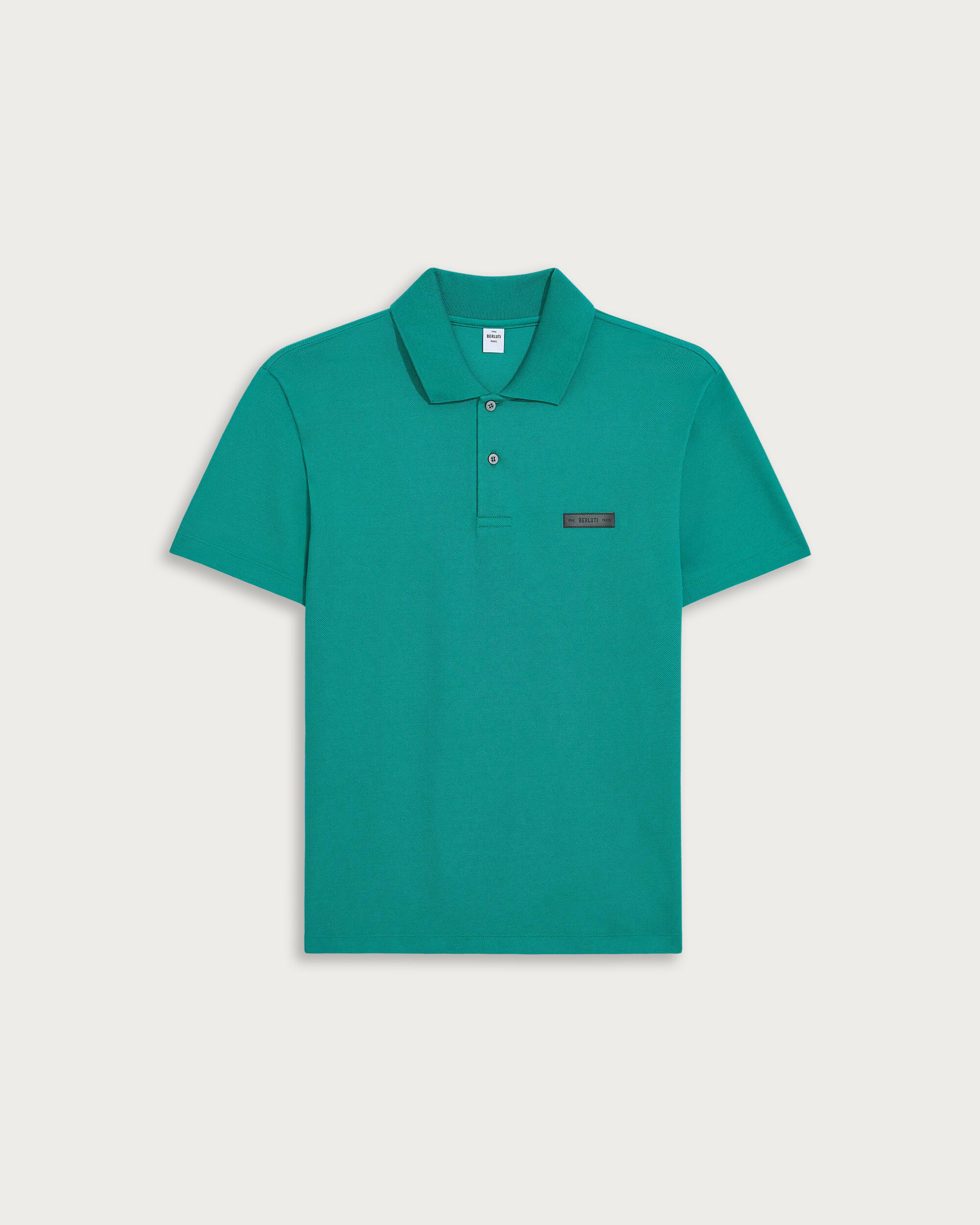Polo with Leather Detail, Deep Teal Green, hi-res