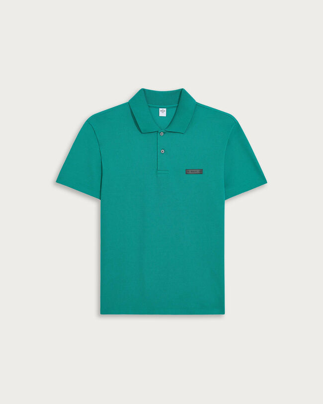 Polo with Leather Detail, Deep Teal Green, hi-res
