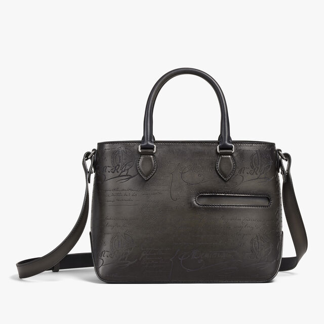 Toujours Xs Scritto Leather Tote Bag, NERO GRIGIO, hi-res 9