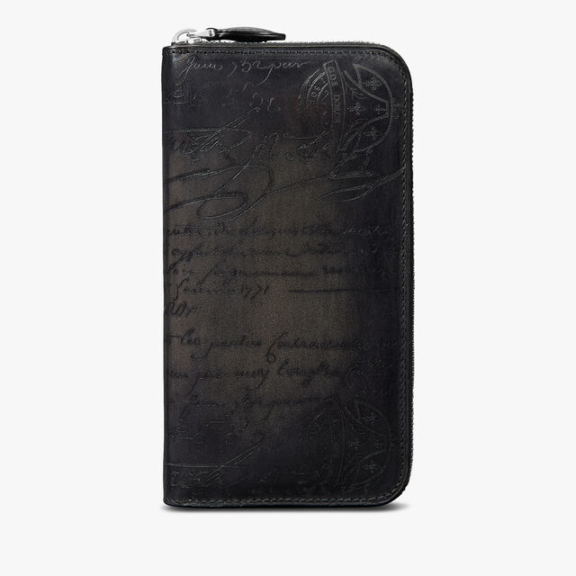 Itauba Scritto Leather Long Zipped Wallet, NERO GRIGIO, hi-res 1