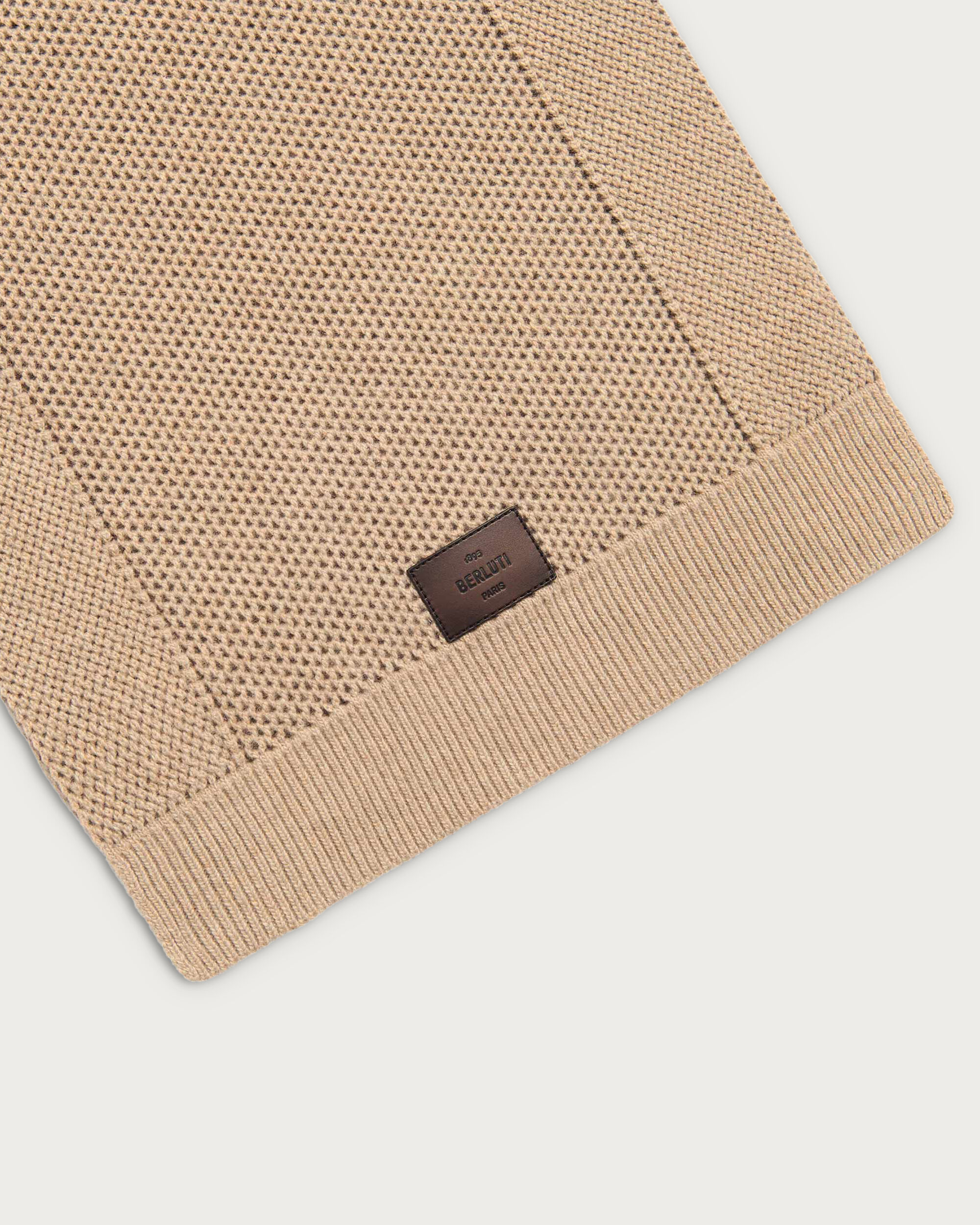 Scarf with Leather Detail, Fluffy Beige, hi-res