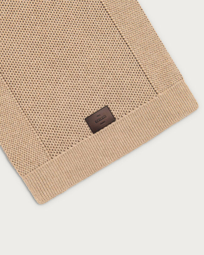 Scarf with Leather Detail, Fluffy Beige, hi-res