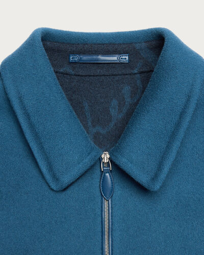 Double Face Zipped Overshirt with Leather Detail, Nile Blue & Internal Giant Scri, hi-res