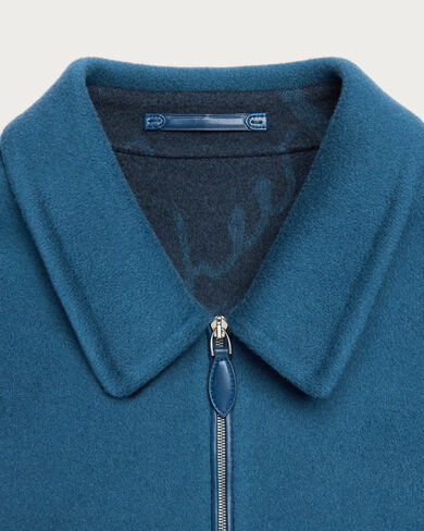Double Face Zipped Overshirt with Leather Detail, Nile Blue & Internal Giant Scri, hi-res