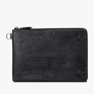 Pochette Nino Gm En Cuir Scritto, NERO GRIGIO, hi-res