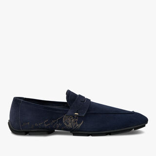 Mocassin Lorenzo Drive En Cuir Camoscio Scritto, NAVY, hi-res