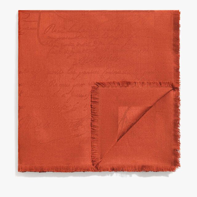 Wool & Silk Scritto Scarf, CHESTNUT BROWN, hi-res 2