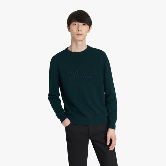 Cashmere Sweater With Thabor Embroidery, DARK GREEN, hi-res 2