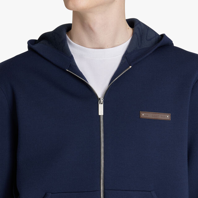 Double Face Hoodie With Scritto Inside And Leather Detail, WARM BLUE, hi-res 4