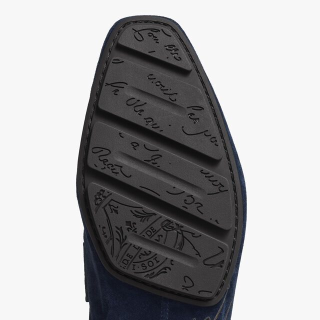 Lorenzo Drive Scritto Camoscio Calf Leather Loafer, NAVY, hi-res 7