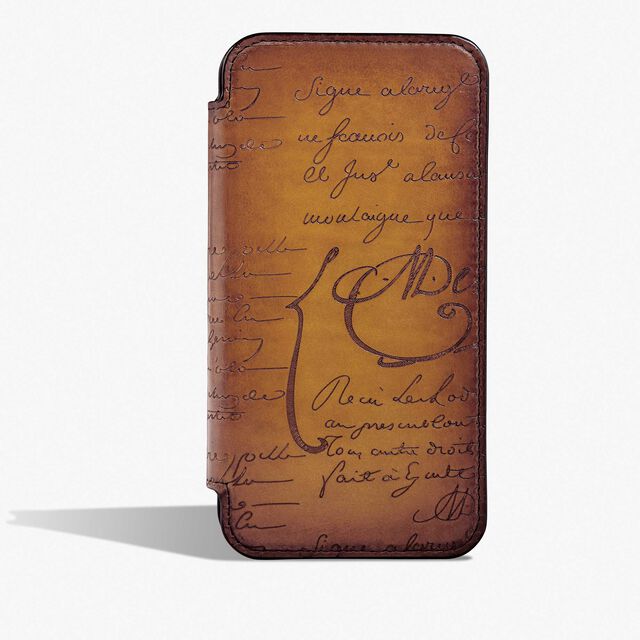 Scritto图纹皮革iPhone 15 Pro Folio手机壳, ICE GOLD, hi-res 1