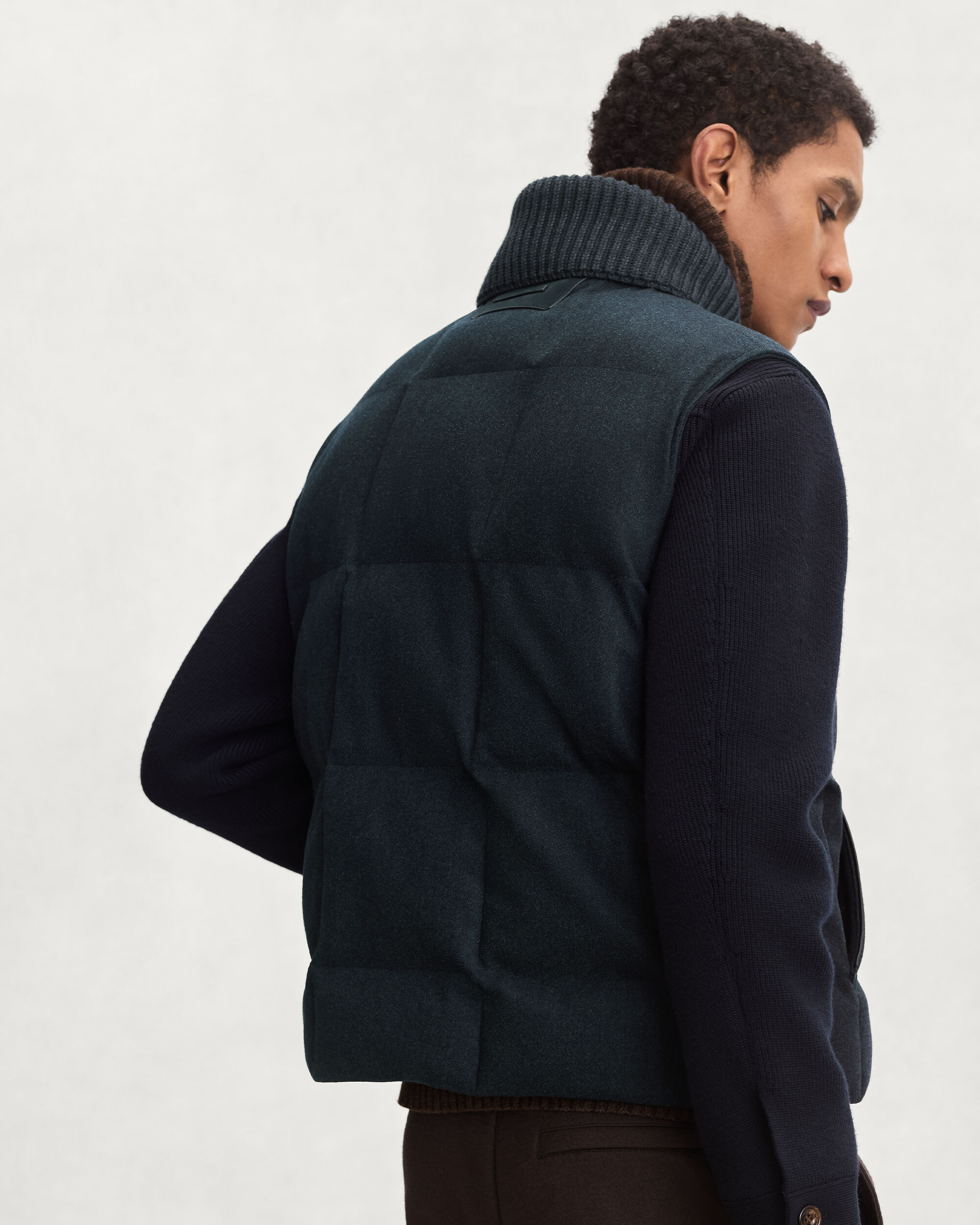 Puffer Gilet with Leather Details, Dark Lead, hi-res