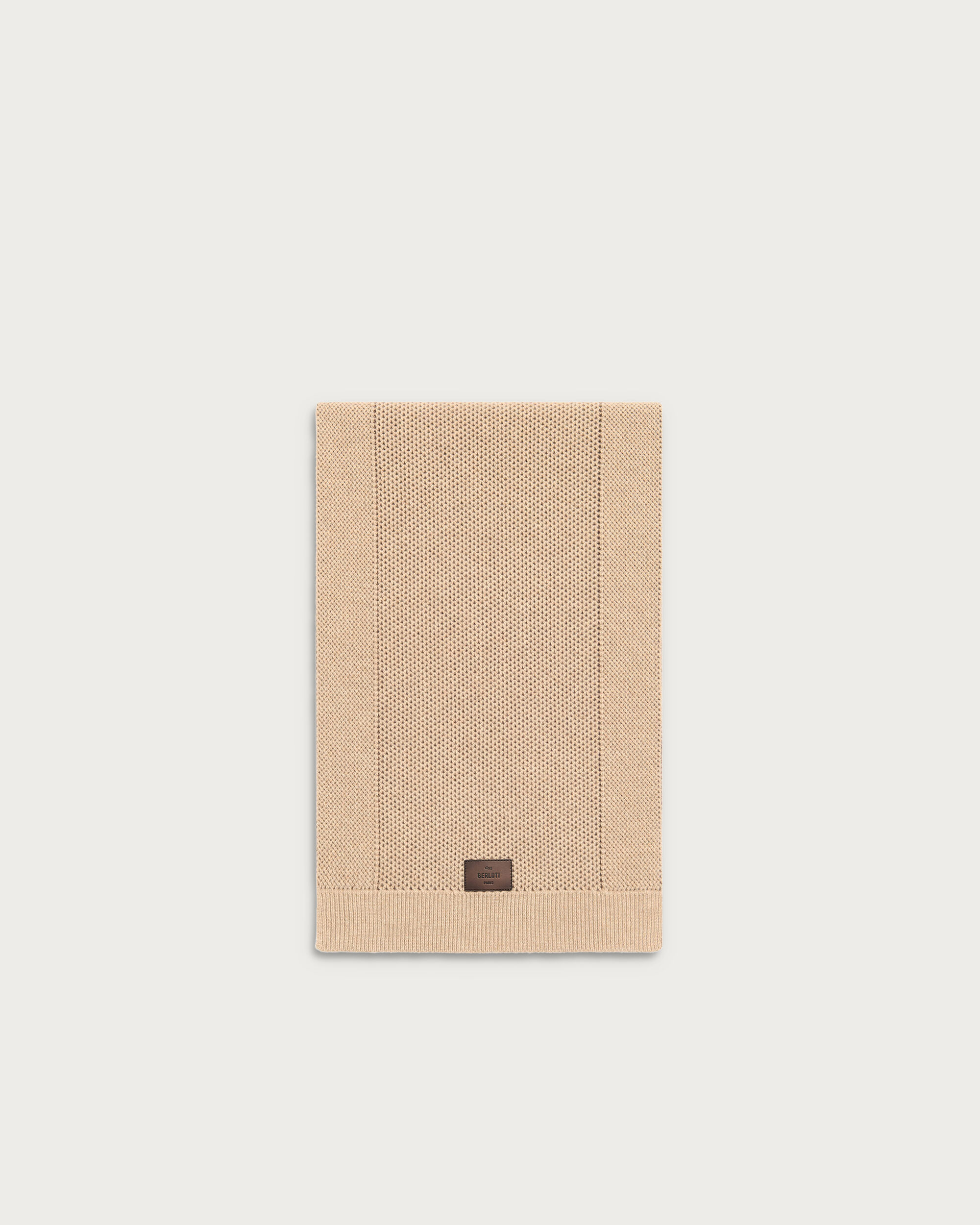 Scarf with Leather Detail, Fluffy Beige, hi-res