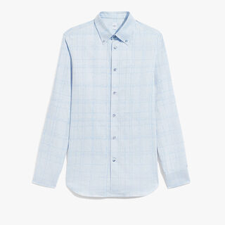 Cotton Scritto Alessandro Buttondown Shirt, LIGHT BLUE SCRITTO CHECK, hi-res