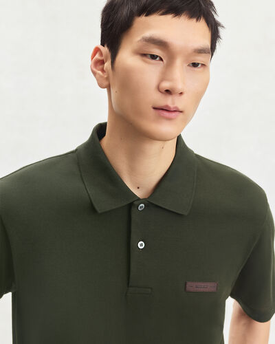 Polo with Leather Detail, Dark Green, hi-res