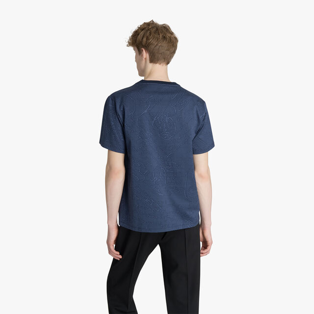 T-Shirt En Jacquard Scritto All-Over, WARM BLUE, hi-res 3