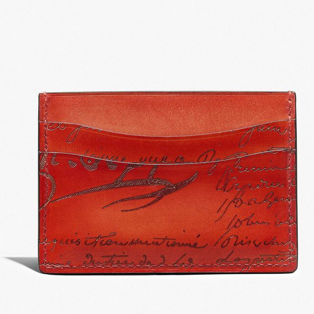 Bambou Scritto Leather Card Holder, TANGERINE, hi-res 2