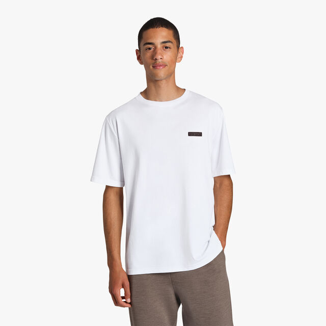 T-Shirt With Leather Detail, BLANC OPTIQUE, hi-res 3