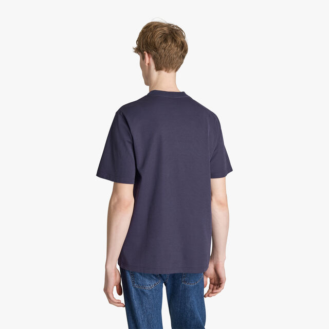 자수 스크리토 T-셔츠, INK BLUE, hi-res 3