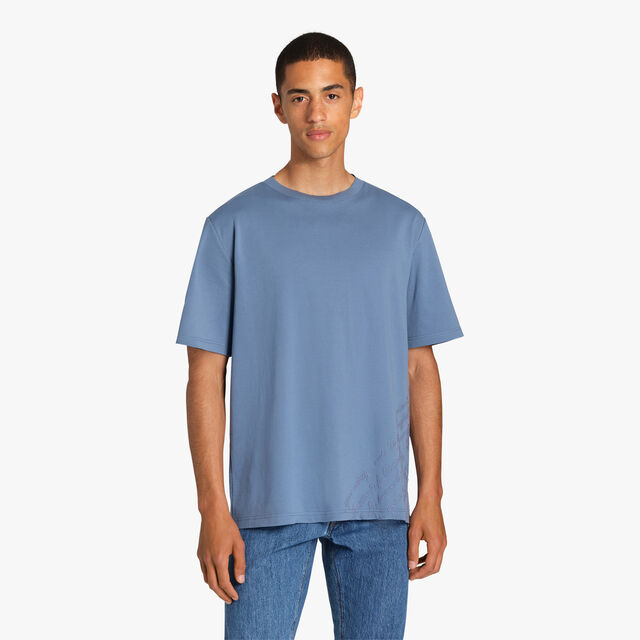 스크리토 자수 T-셔츠, STORM BLUE, hi-res 2