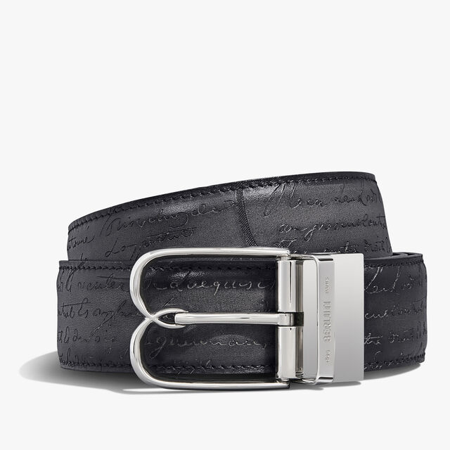 B Volute Scritto Leather 35 mm Reversible Belt, NERO GRIGIO + NERO CAVIAR, hi-res 2
