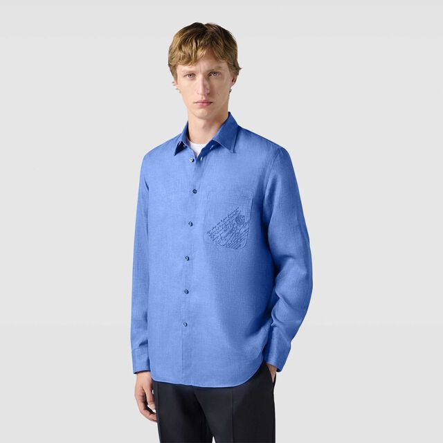 饰有Scritto图纹口袋的亚麻衬衫, SUMMER BLUE, hi-res 3