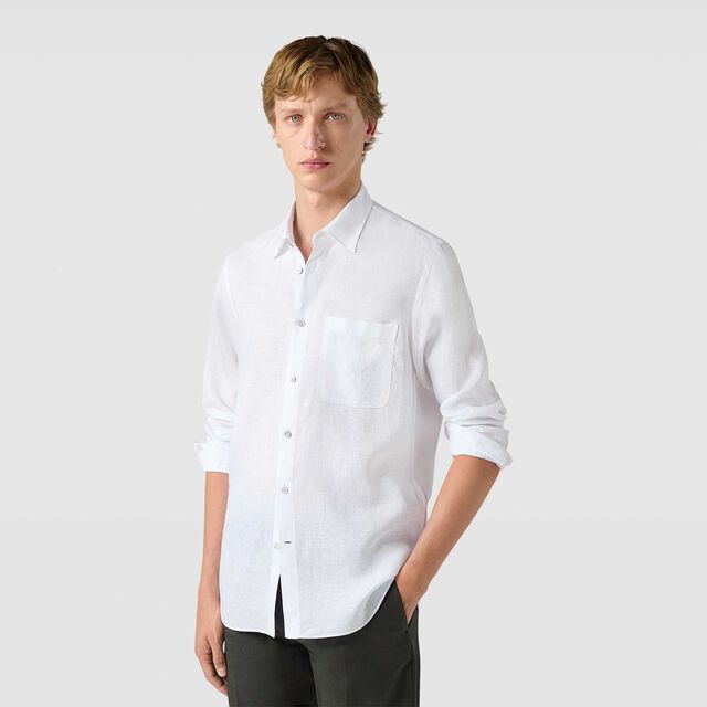 Linen Shirt With Scritto Pocket, PAPER WHITE, hi-res 2