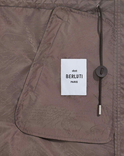 Scritto Pattern Packable Parka with Leather Detail, Sepia, hi-res