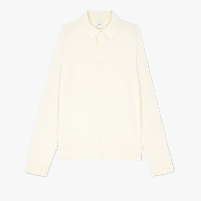 Wool Polo With Leather Detail, COTTON WHITE, hi-res 1