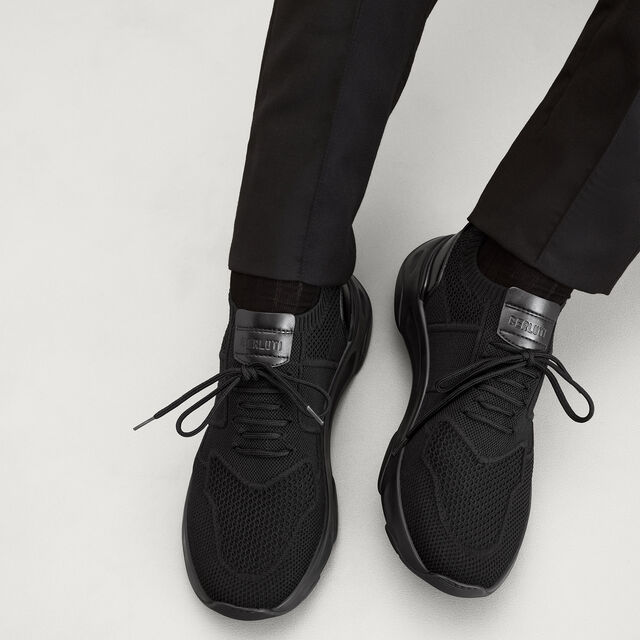 Shadow Knit And Leather Sneaker, JET BLACK, hi-res 3