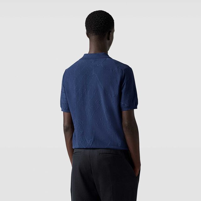 Cotton Silk Scritto Pique Polo, RAW INDIGO, hi-res 3