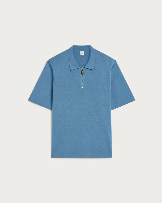 Polo with Leather Zip-puller, Light Nile Blue, hi-res