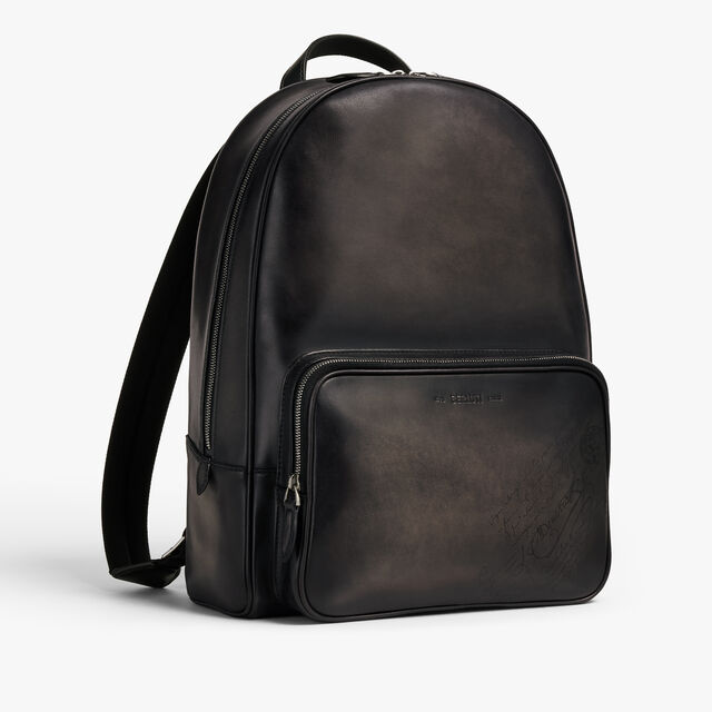 Time Off Scritto Leather Backpack, NERO GRIGIO, hi-res 5