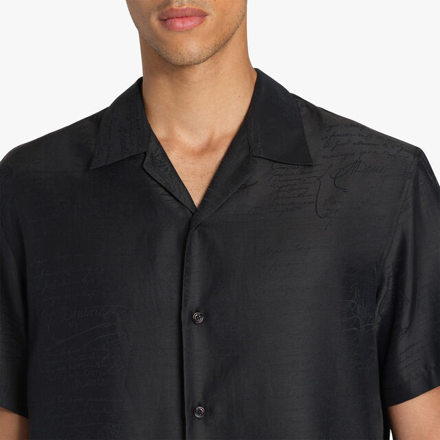 Silk & Cotton Scritto Short Sleeves Shirt, NOIR, hi-res 5