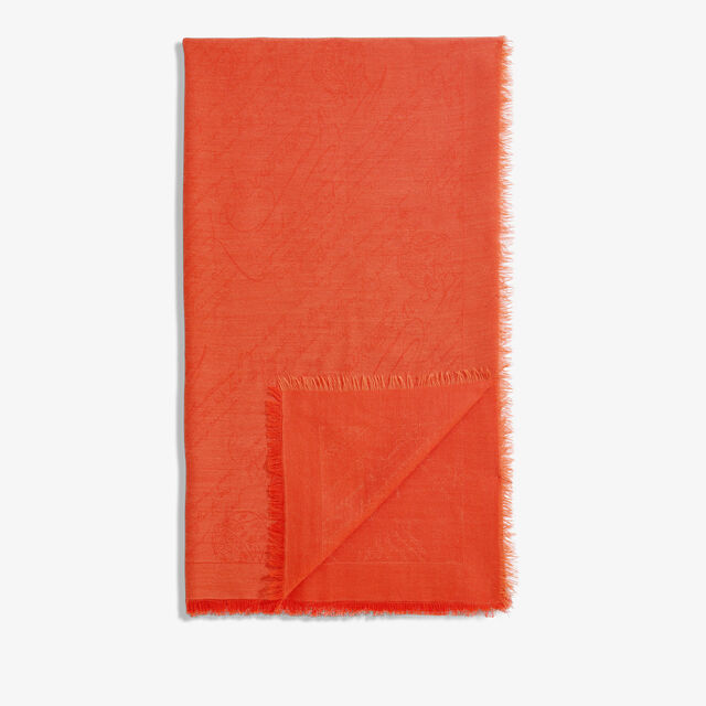 Cashmere & Cotton Scritto Scarf, BRIGHT CORAL, hi-res 2
