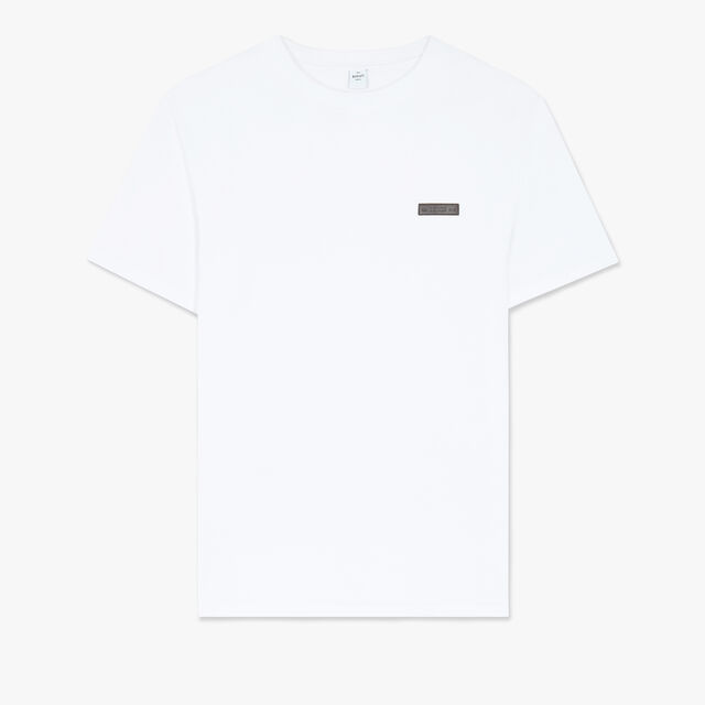 T-Shirt With Leather Detail, BLANC OPTIQUE, hi-res 1