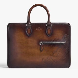 Un Jour Scritto Leather Briefcase, CACAO INTENSO, hi-res