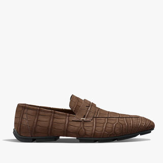 Lorenzo Drive Nubuck Alligator Leather Loafer, CIOCCOLATO, hi-res