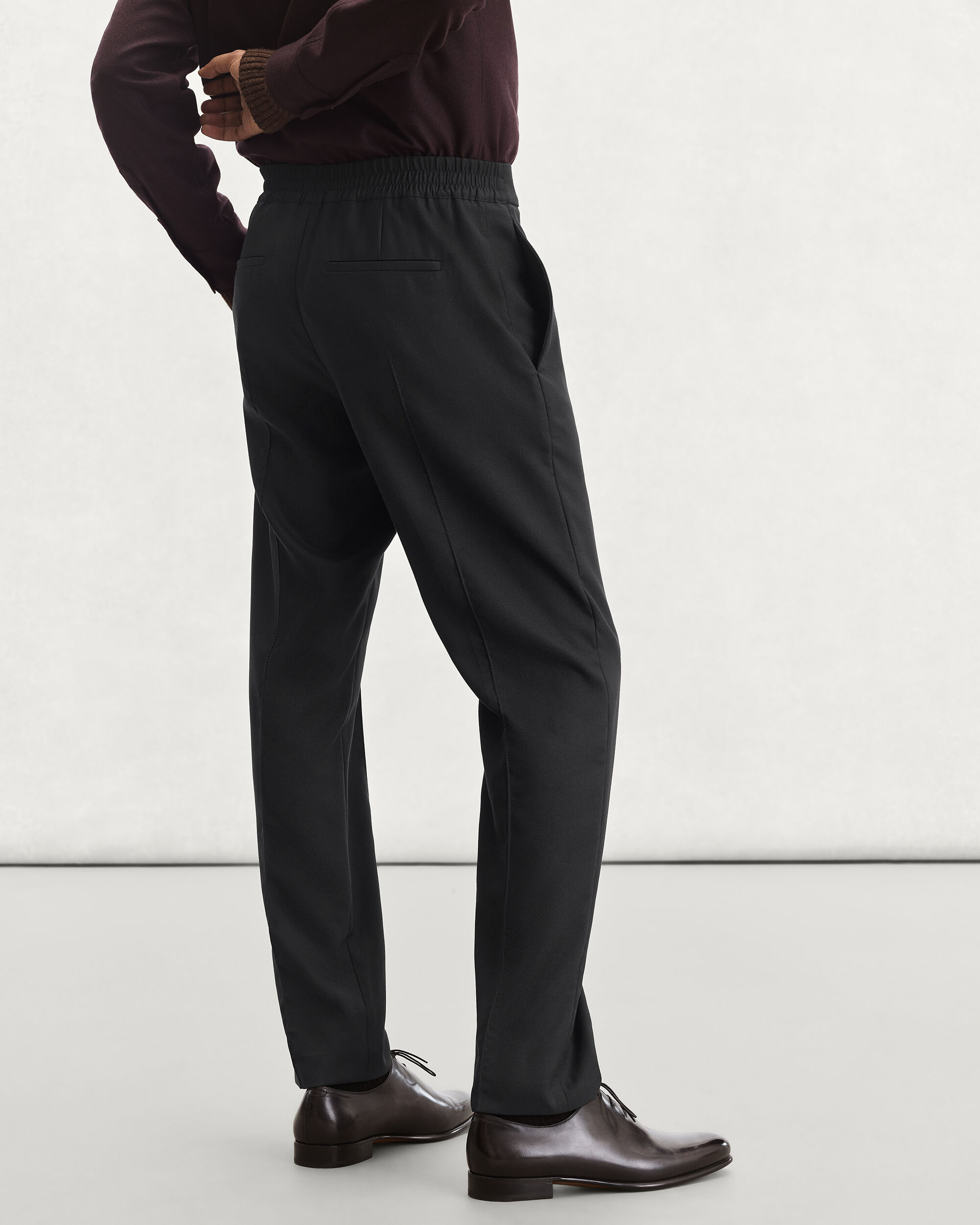 Alessio Trousers with Leather Zip-puller, Black & Night Blue, hi-res