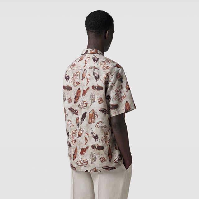 亚麻和棉质印花短袖衬衫, ICONIC SUMMER BROWN, hi-res 4